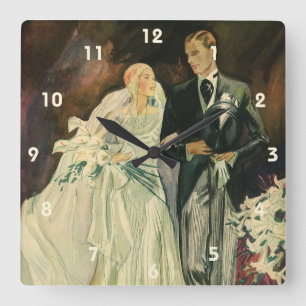 Horloge Carrée Mariés de mariage Art Déco vintage