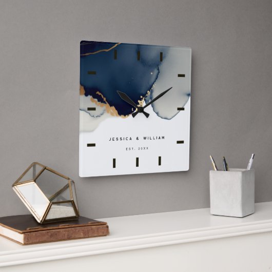 Horloge Carrée Marine Blue Coastal Nautical Anniversaire Keepsaké (Bureau)
