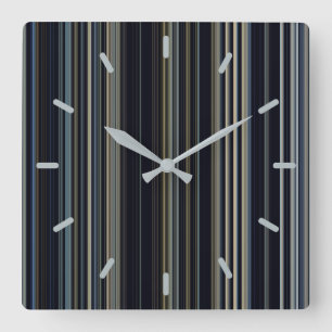 Horloge Carrée Marine moderne tendance et Gold Multicolor Stripes