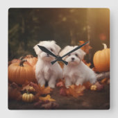 Horloge Carrée Marionnette maltaise Automne Citrouille délice (Recto)