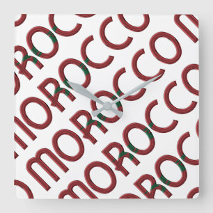 Horloge Carrée Maroc Afrique Maroc Typographie du drapeau marocai