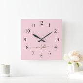 Horloge Carrée Marque minimale de monogramme en or rose avec écri (Maison)
