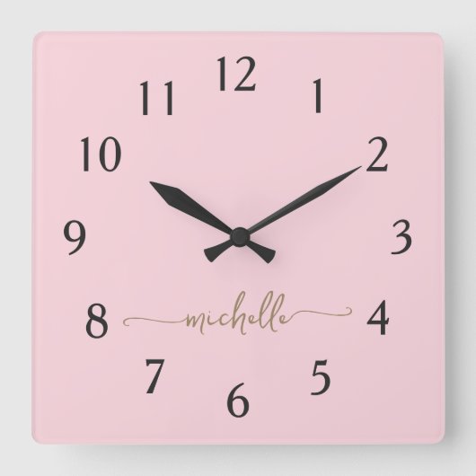 Horloge Carrée Marque minimale de monogramme en or rose avec écri (Recto)