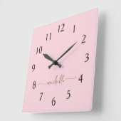 Horloge Carrée Marque minimale de monogramme en or rose avec écri (Angle)