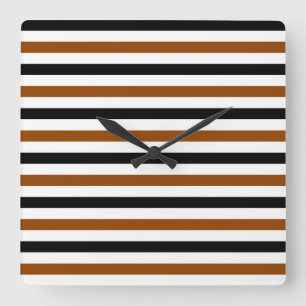 Horloge Carrée Marron rayures noires et blanches design