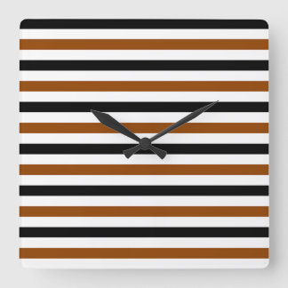 Horloge Carrée Marron rayures noires et blanches design