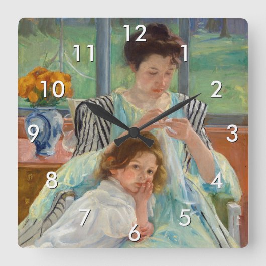 Horloge Carrée Mary Cassatt - Jeune mère coudre (Recto)