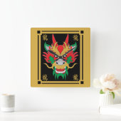 Horloge Carrée Masques de dragon chinois Art asiatique (Maison)