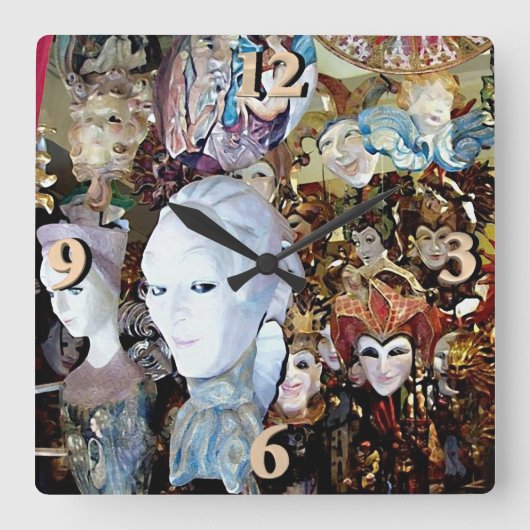 Horloge Carrée Masques vénitiens 2 (Recto)