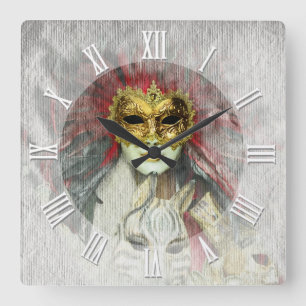 Horloge Carrée Masques vénitiens Art Vintage, Carnaval, Italie