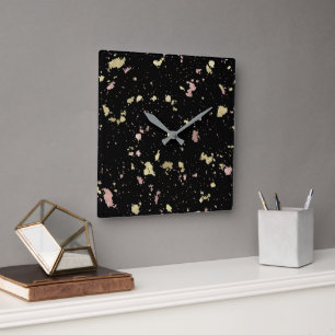Horloge Carrée Matte Gold et Rose Gold Flakes Noir