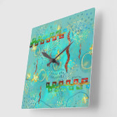 Horloge Carrée Mayan Turquoise & Golden Misty Sky (Angle)