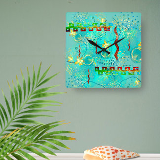 Horloge Carrée Mayan Turquoise & Golden Misty Sky
