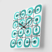 Horloge Carrée MCM Abstrait Motif du milieu du siècle Turquoise (Angle)