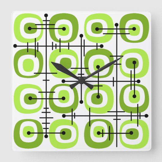 Horloge Carrée MCM Moyen-siècle Abstrait Motif Chartreuse (Recto)