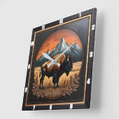 Horloge Carrée Médaille du bison de bison de bison de bison (Angle)