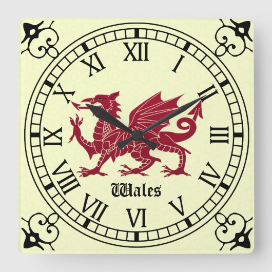 Horloge Carrée Medieval Welsh Dragon Wall Clock (Recto)