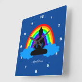 Horloge Carrée Méditation de Mindfulness et Rainbow Bouddha / yog (Angle)