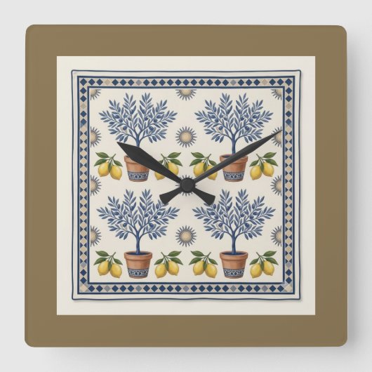 Horloge Carrée Mediterranean Lemon Tree Square Wall Clock (Recto)
