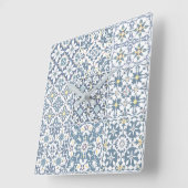 Horloge Carrée Mediterranean Tiles, Moroccan, Majolica, Azulejo (Angle)