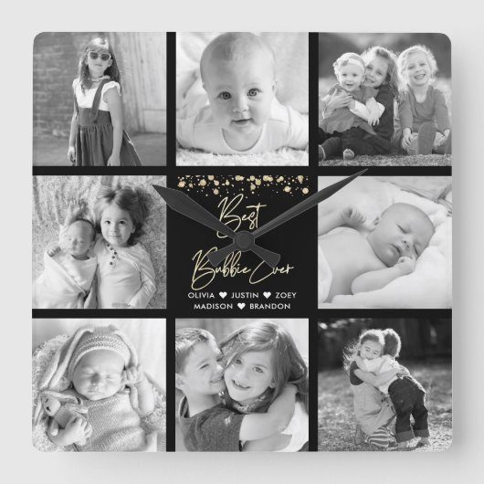 Horloge Carrée Meilleur Bubbie Ever 8 Photo Collage Parties scint (Recto)