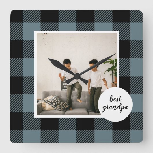 Horloge Carrée Meilleur Cadeau Grand-Père En Plaque Bleue Et Noir (Recto)