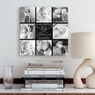 Horloge Carrée Meilleur Glamma Ever 8 Photo Collage Gold Parties 