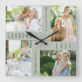Horloge Carrée Meilleur grand-mère Ever 4 photo Collage vert (Recto)