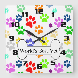 Horloge Carrée meilleur vétérinaire du monde Colorful Pet animal
