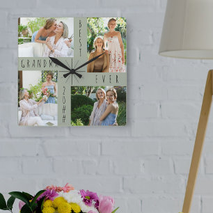 Horloge Carrée Meilleure Grand-mère Jamais 4 Collage de Photos Ve