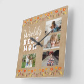 Horloge Carrée Meilleure maman Fleurs Floral Rustic Photo (Angle)
