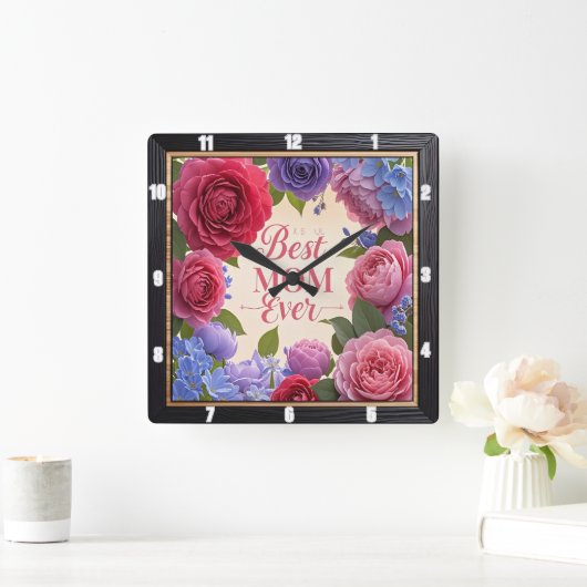 Horloge Carrée Meilleure maman jamais florale (Maison)