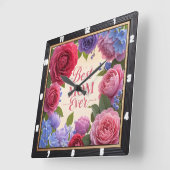 Horloge Carrée Meilleure maman jamais florale (Angle)