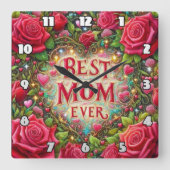 Horloge Carrée Meilleure maman : Roses, Coeurs, Golden Glow (Recto)
