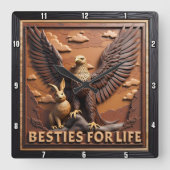 Horloge Carrée Meilleures Amies Aigle Lapin Texturé (Recto)