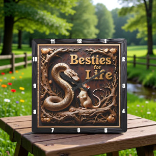 Horloge Carrée Meilleurs amis serpent rat