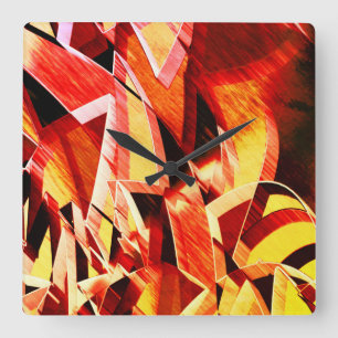Horloge Carrée Mélange de jaunissement avec rouge foncé, stries f
