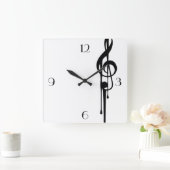 Horloge Carrée MELTPOINT WHITE Black G Clef Big Custom Numéros (Maison)