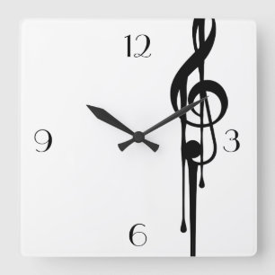 Horloge Carrée MELTPOINT WHITE Black G Clef Big Custom Numéros