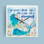 Horloge Carrée Mer de Mermaid | Boire Comme Un Poisson Plage Trop<br><div class="desc">Laissez vos soucis s'éloigner avec cette Mermaid Sea Drink comme une horloge murale de poisson. Parfait pour tout décor de tiki bar ou de beach house, cette horloge à thème sous la mer vous rappellera de prendre du temps pour vous détendre ! Doté d’une sirène lunatique dégustant un cocktail tropical,...</div>