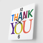 Horloge Carrée Merci coloré Gratitude (Angle)
