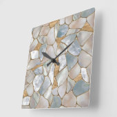 Horloge Carrée Mère de perle et de cellules d'or abstrait (Angle)