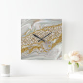 Horloge Carrée Mère de perle et d'or Abstrait (Maison)