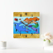 Horloge Carrée Mermaid comic ocean underwater dolphin work of art (Maison)