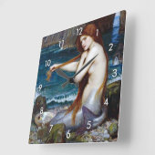 Horloge Carrée Mermaid, John William Waterhouse (Angle)