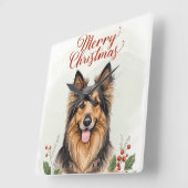 Horloge Carrée Merry Christmas Dog Festive Winter Home Wall Clock (Angle)