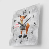 Horloge Carrée Merry Christmas moose wearing a hat (Angle)