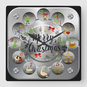 Horloge Carrée Merry Christmas ~ The 12 Days Of Christmas ~