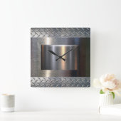 Horloge Carrée Metal and diamond plate design (Maison)