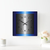 Horloge Carrée Métal en acier inoxydable bleu foncé et argent (Maison)
